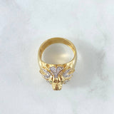 Anillo Leon Basteado 12.6gr / T9 / Circones Blancos -Verdes Dos Oros Amarillo Blanco 18K *