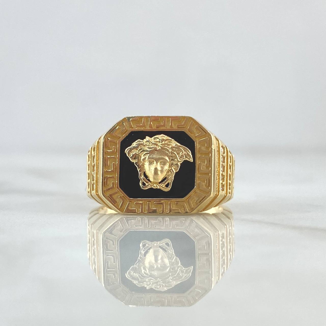 Anillo Medusa Tribal 6.5gr / T9 1/2 / Circones Blancos-Resina Negra Oro Amarillo 18K *