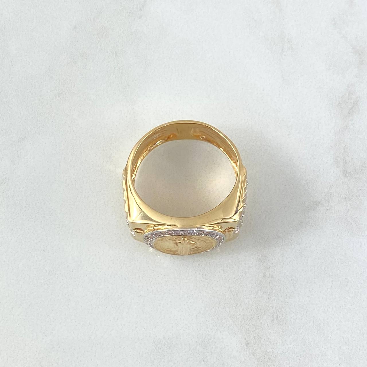 Anillo Sello San Benito 7.95gr / T10 1/2 / Circones Blancos Dos Oros Amarillo Blanco 18K *