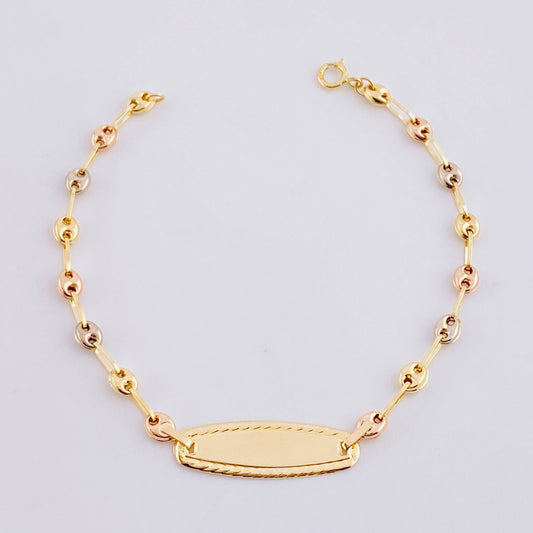 Pulso Bebé GC Placa Ovalada Bordeada 1.65g / 15cm / 3.3mm Tres Oros 18K