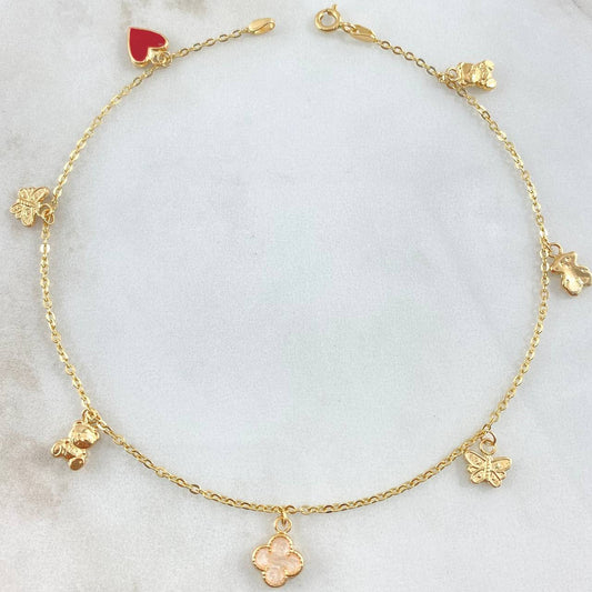 Tobillera Aro Seguido Dijes 3.35gr / 25cm / Oro 18K
