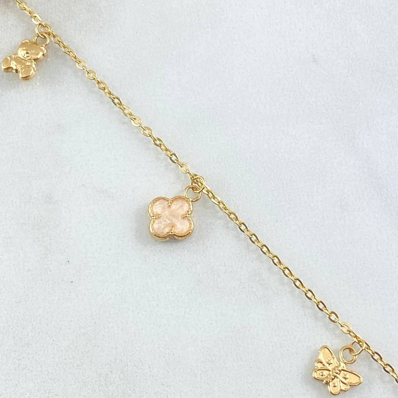 Tobillera Aro Seguido Dijes 3.35gr / 25cm / Oro 18K