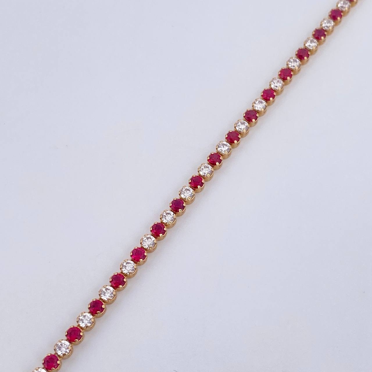 Pulso Tennis 4.2gr / 19cm / 2.1mm Circones Fucsias Blancos Oro Amarillo +3 18K &