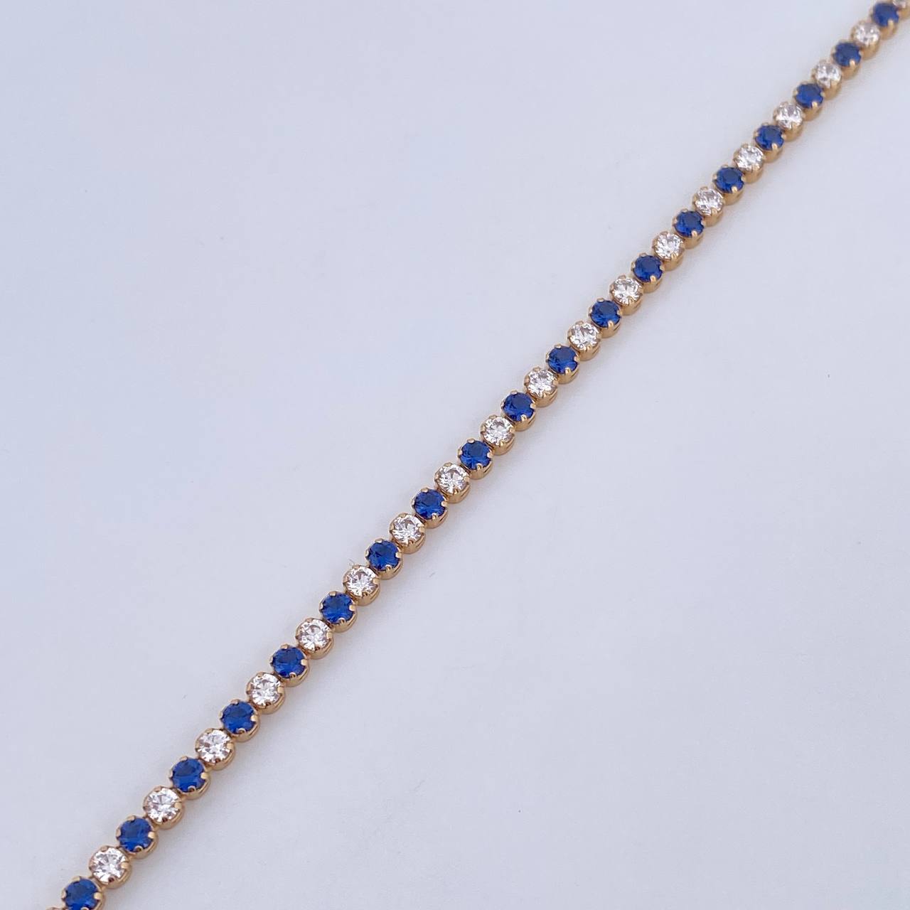 Pulso Tennis 4.15gr / 19.1cm / 2.1mm Circones Azules Blancos Oro Amarillo +3 18K &