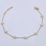 Pulso Trebol Aro Seguido 2.4gr / 19.2cm / 1mm Agata Blanco Oro Amarillo +4 18K &