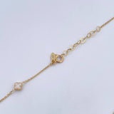 Cadena Aro Seguido Trebol 5.1gr / 45.6cm / 0.7mm Nacar Blanco Oro Amarillo +4 18K &