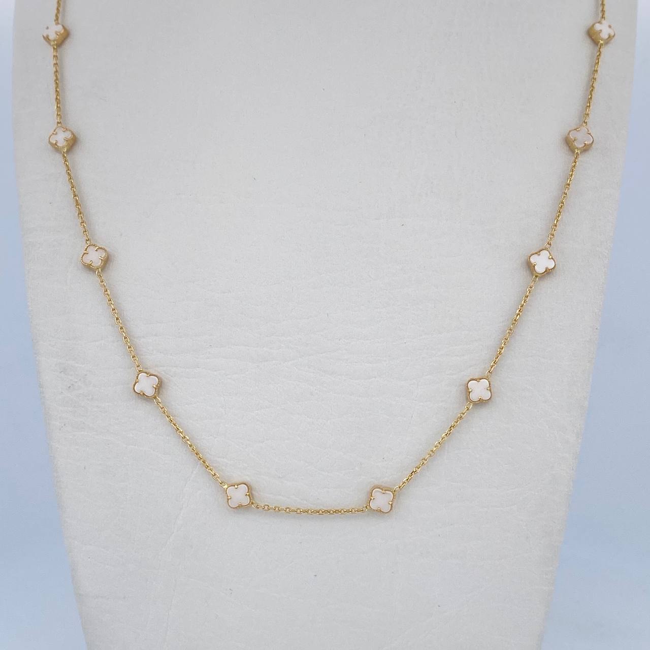Cadena Aro Seguido Trebol 5.1gr / 45.6cm / 0.7mm Nacar Blanco Oro Amarillo +4 18K &