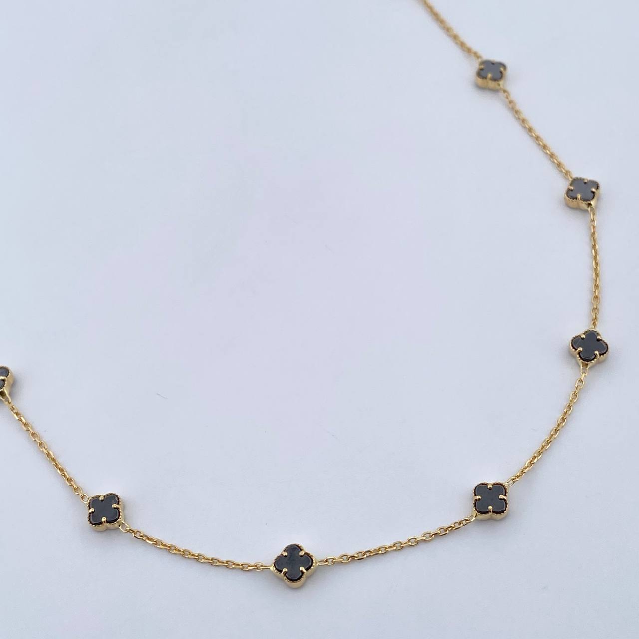 Cadena Aro Seguido Trebol 5.1gr / 45.5cm / 0.8mm Onix Negra Oro Amarillo +4 18K &