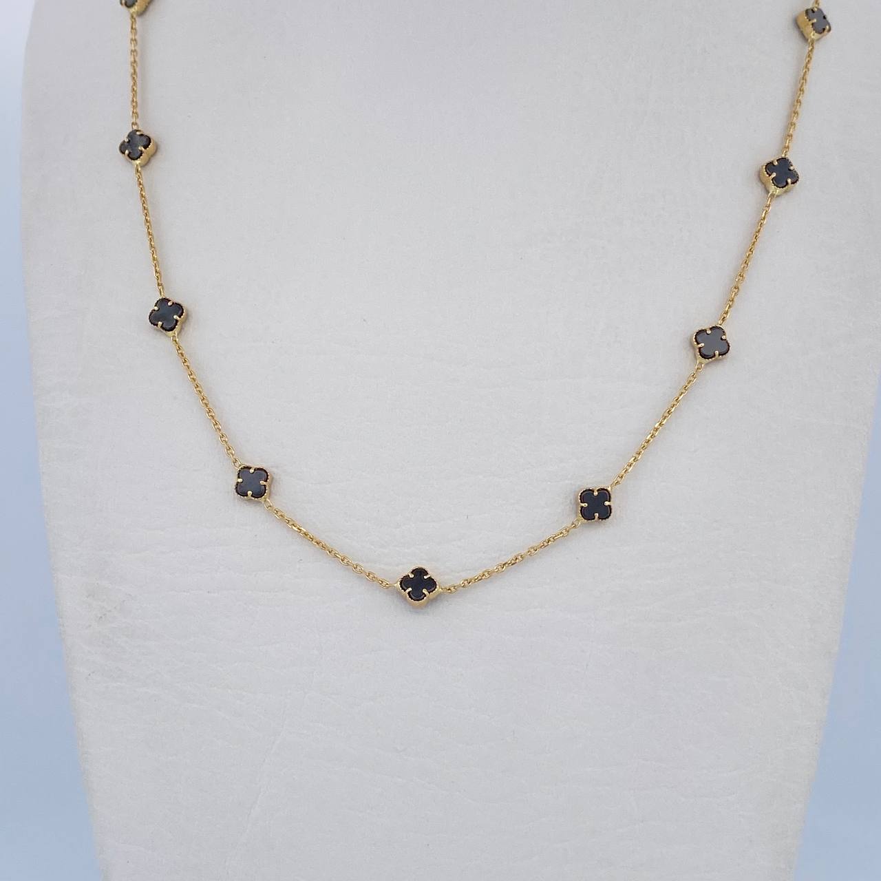 Cadena Aro Seguido Trebol  5.05gr / 45.5cm / 0.8mm Onix Negra Oro Amarillo +4 18K &