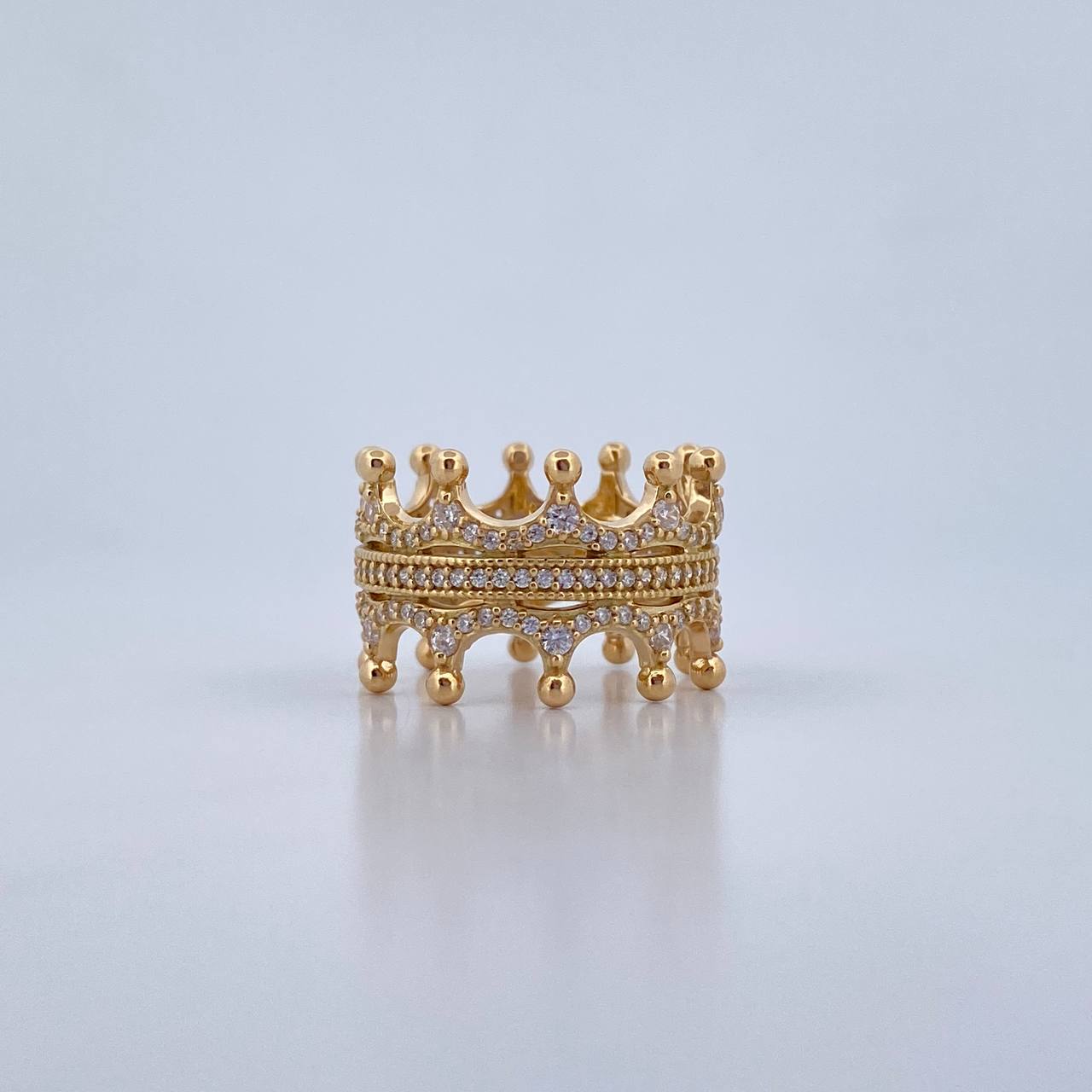 Anillo Corona Doble 7gr / T6 / Circones Blancos Oro Amarillo 18K &