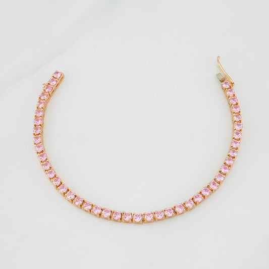 Pulso Tennis 11.15g / 16cm / 3.4mm Dos Oros Blanco Rosa 18K