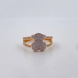 Anillo Oso Ts 3.75gr / T6 1/4 / Circones Blancos Dos Oros Amarillo Blanco 18K $