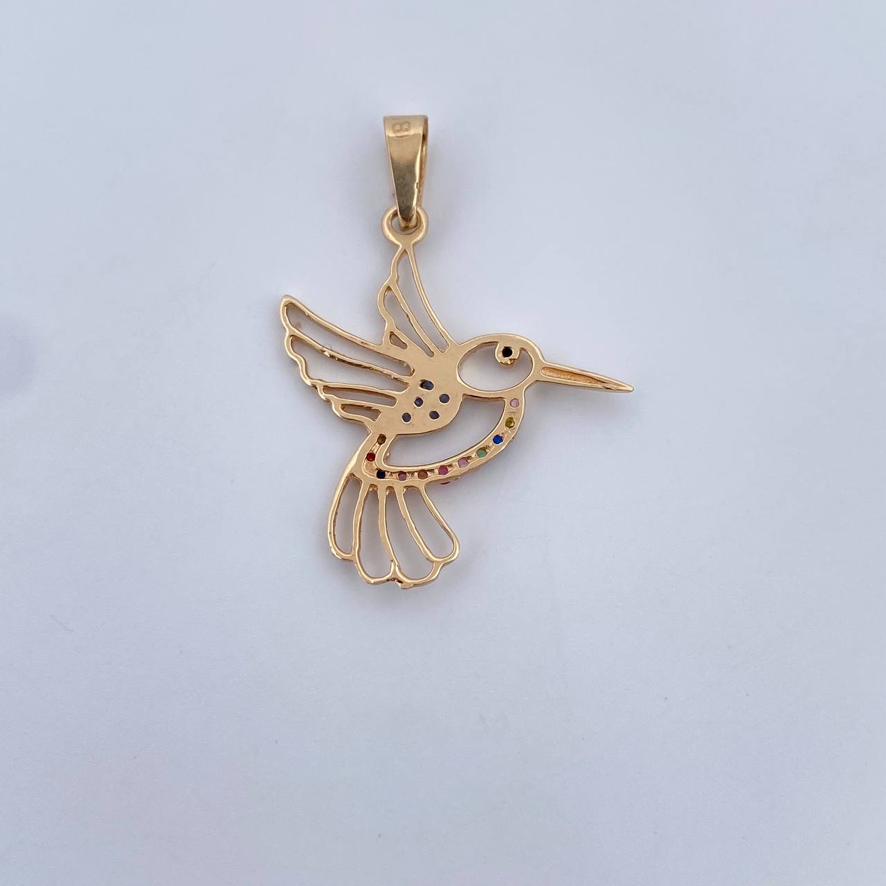 Dije Colibri 1.1gr / 2.8cm / Circones De Colores Oro Amarillo 18K $
