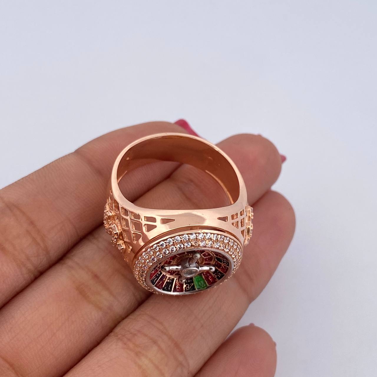Anillo Ruleta 10.5gr / T10 1/2 / Circones Blancos Dos Oros Blanco Rosa 18K $
