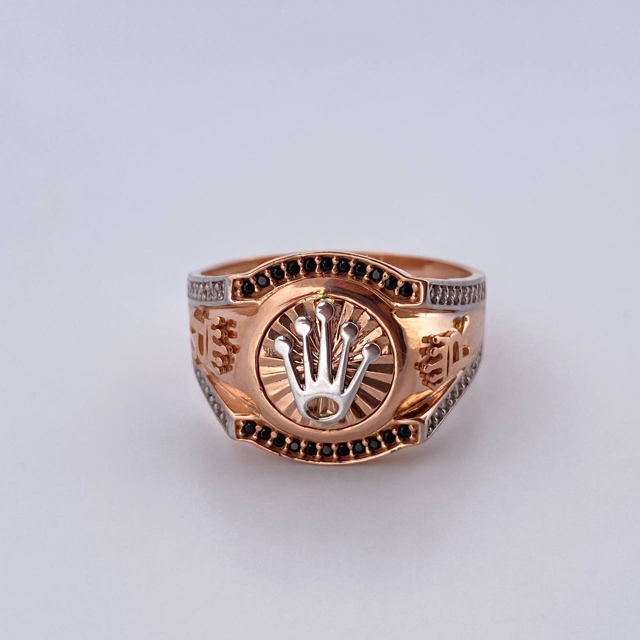 Anillo Corona Rx 7.4gr / T11 1/2 / Circones Blancos Negros Dos Oros Blanco Rosa 18K $