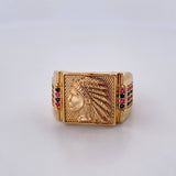 Anillo Indio 10.45gr / T10 1/2 / Circones Negros Fucsias Oro Amarillo 18K $