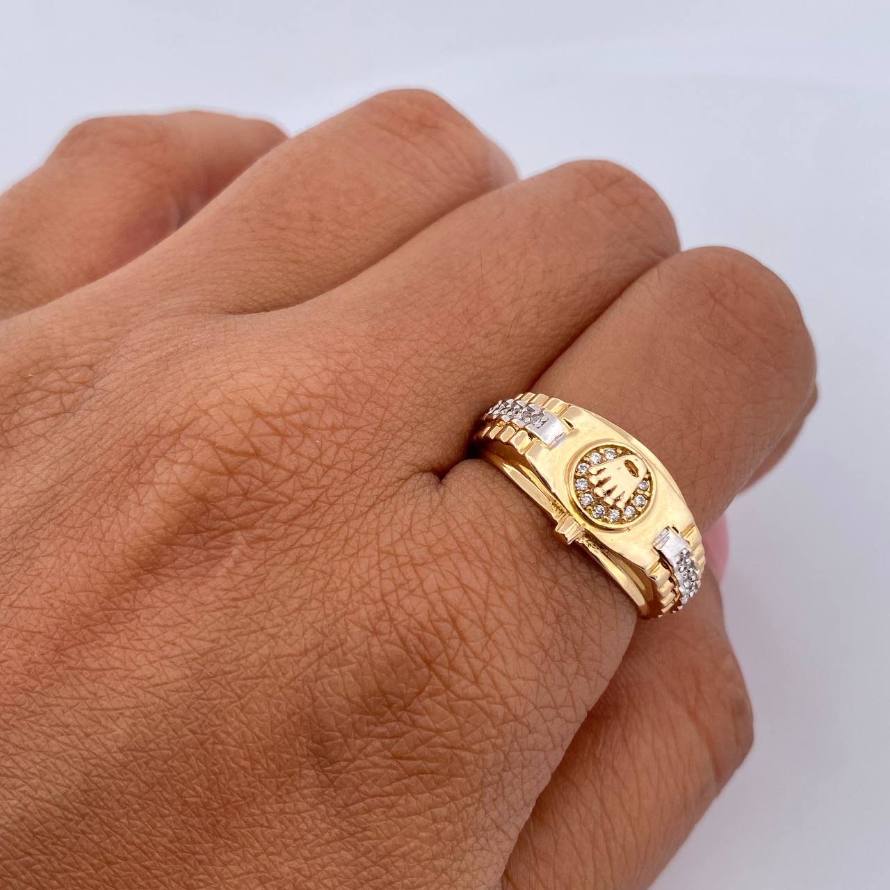 Anillo Corona RX 4.55gr / T7 1/4 / Circones Blancos Dos Oros Amarillo Blanco 18K $
