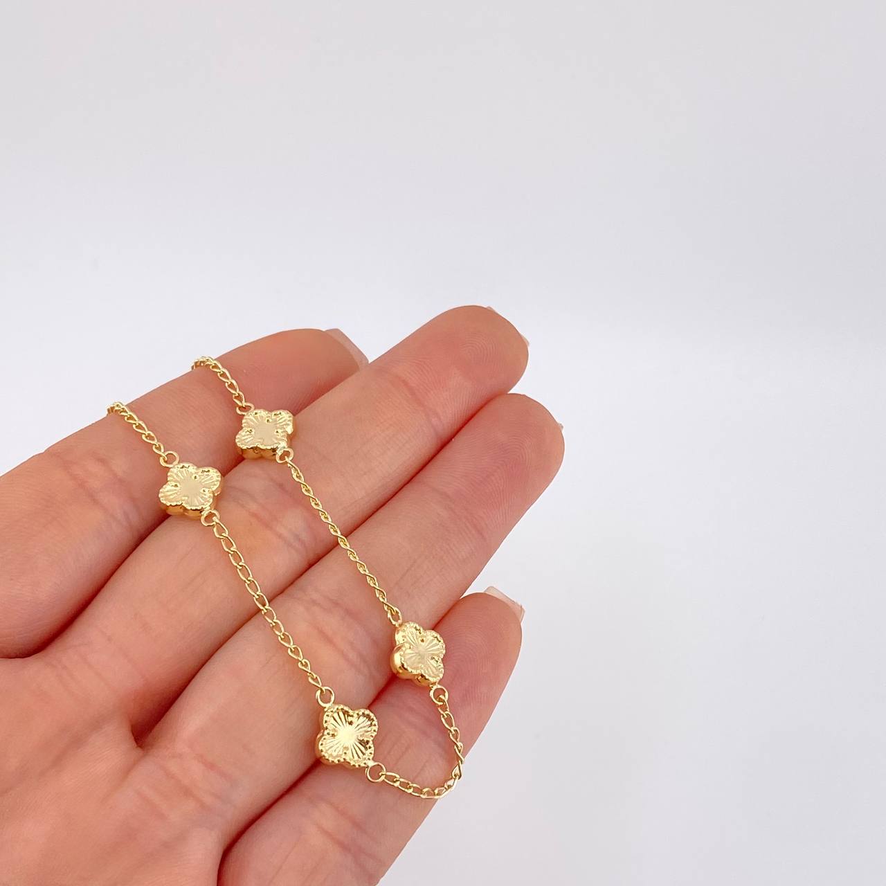Pulso Cajón Trebol Diamantado 3.2 g / 18 cm / 1.3 mm Oro Amarillo 18K