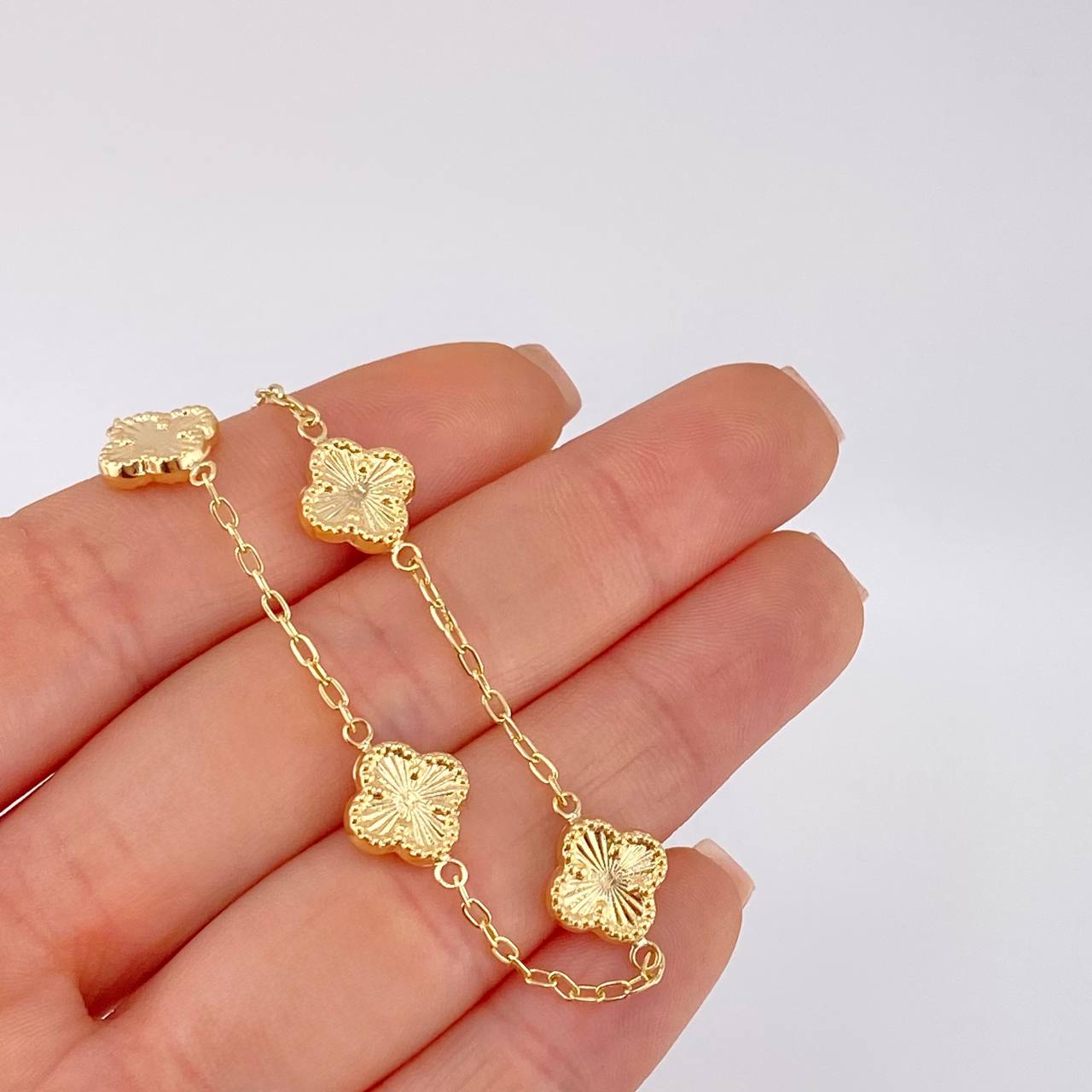 Pulso Espiga Trebol Diamantado 2.7 g / 18 cm / 1 mm Oro Amarillo 18K