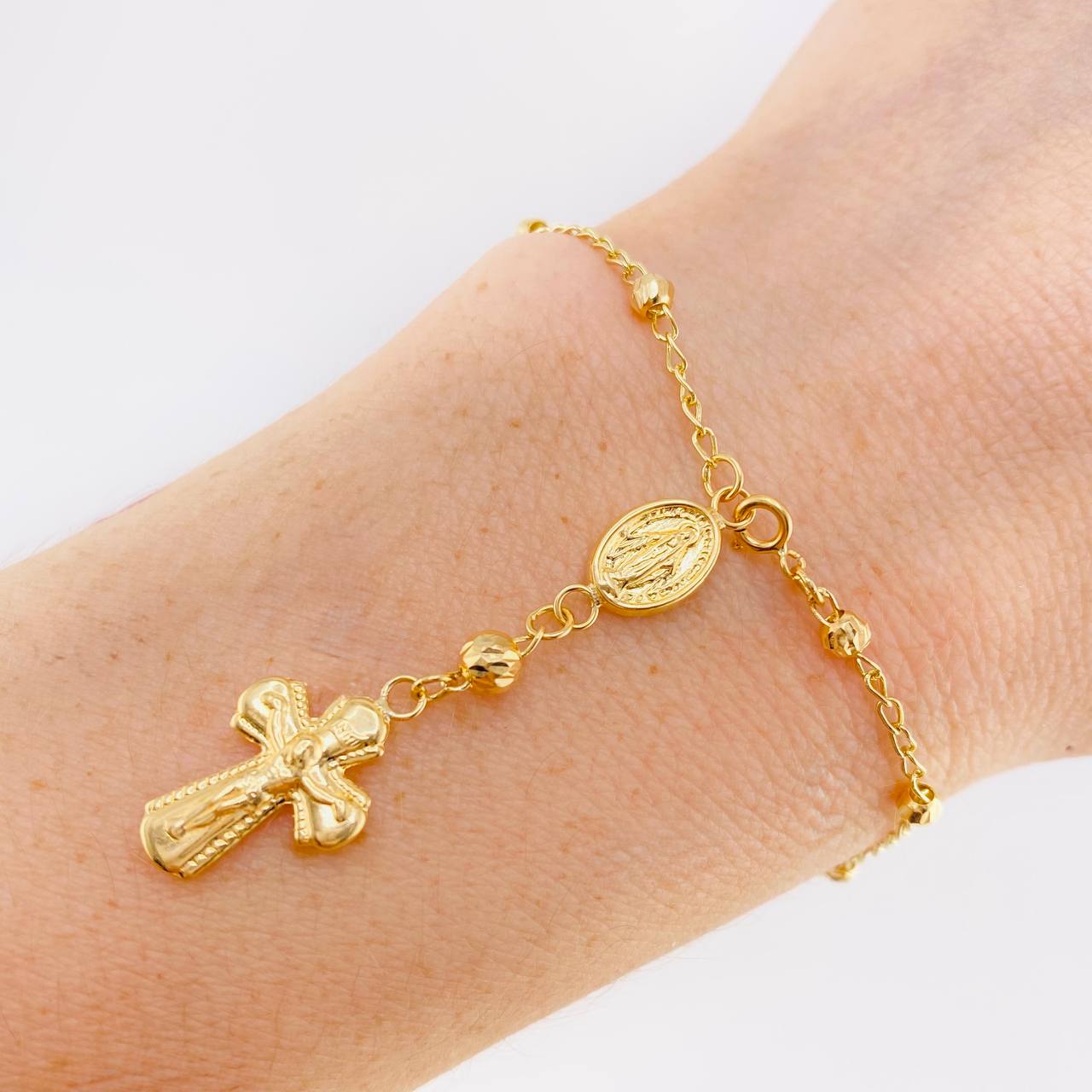 Pulso Denario Virgen Milagrosa 2.5 g / 18.5 cm / 3 mm Oro Amarillo 18K