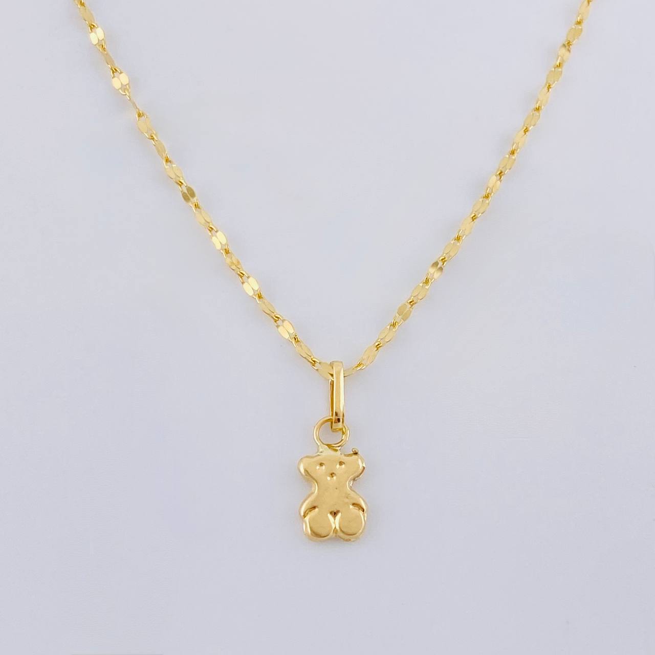 Set Cadena Flor Espejo + Dije Oso Ts / 1.25gr / 45.4 cm Oro Amarillo 18K