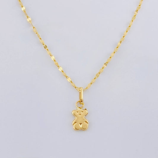 Set Cadena Flor Espejo + Dije Oso Ts / 1.25gr / 45.5 cm Oro Amarillo 18K