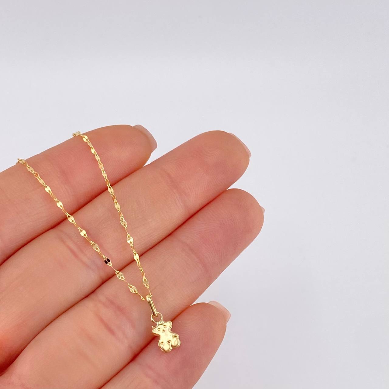 Set Cadena Flor Espejo + Dije Oso Ts / 1.25gr / 45.3 cm Oro Amarillo 18K
