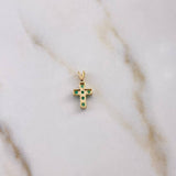 Dije Cruz 0.5gr / 1.4cm / Esmeraldas 22pts Oro Amarillo 18K &