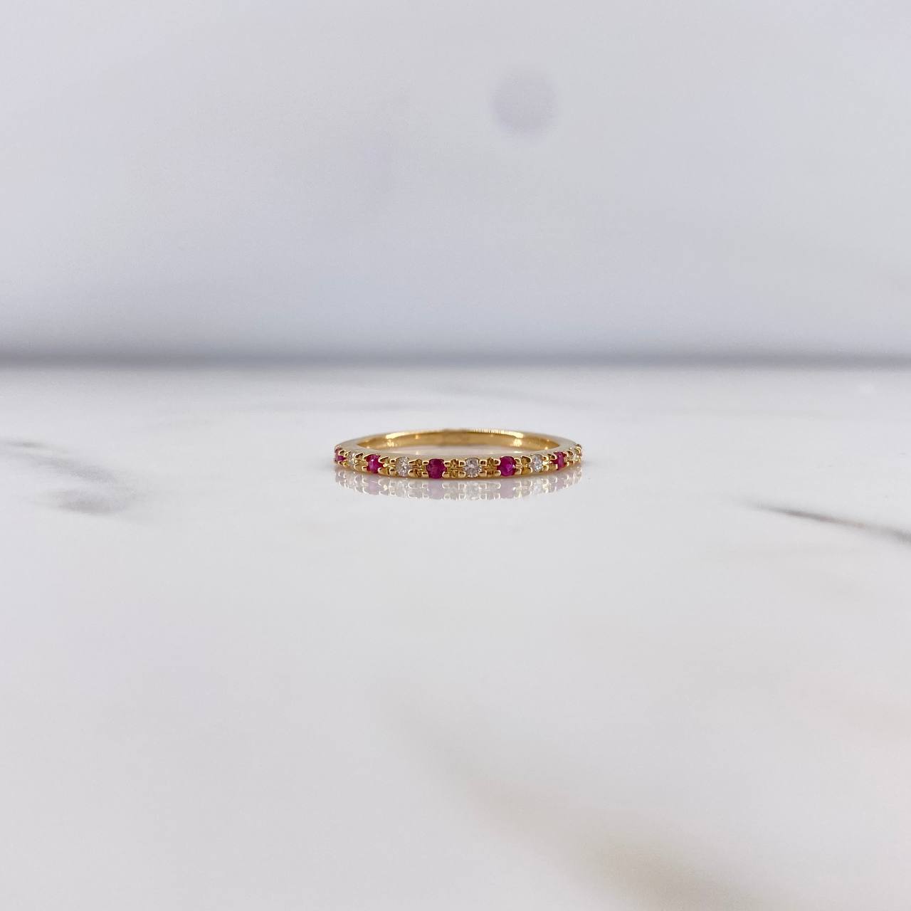 Anillo Argolla Churumbela 1.6gr / T6 / Diamantes 08pts Rubies 10pts Oro Amarillo 18K (Joya) &