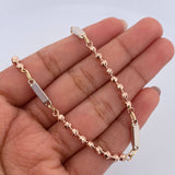Pulso Rustico Rectangulos 7.75gr / 22.8cm / 3mm Tipo Militar Bolas Diamantadas Tres Oros 18K &