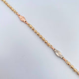 Pulso Militar Eslabón 7.75gr / 21.9cm / Bola 3mm Diamantanda Tres Oros 18K $