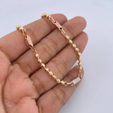 Pulso Militar Eslabon Rectangular 7.4gr / 21.5cm / 3mm Diamantanda Tres Oros 18K $