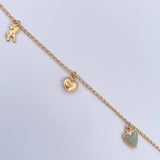 Pulso Espiga  2.7gr / 18.6cm / 1.4mm Dijes Corazones Osos Oro Amarillo 18K $