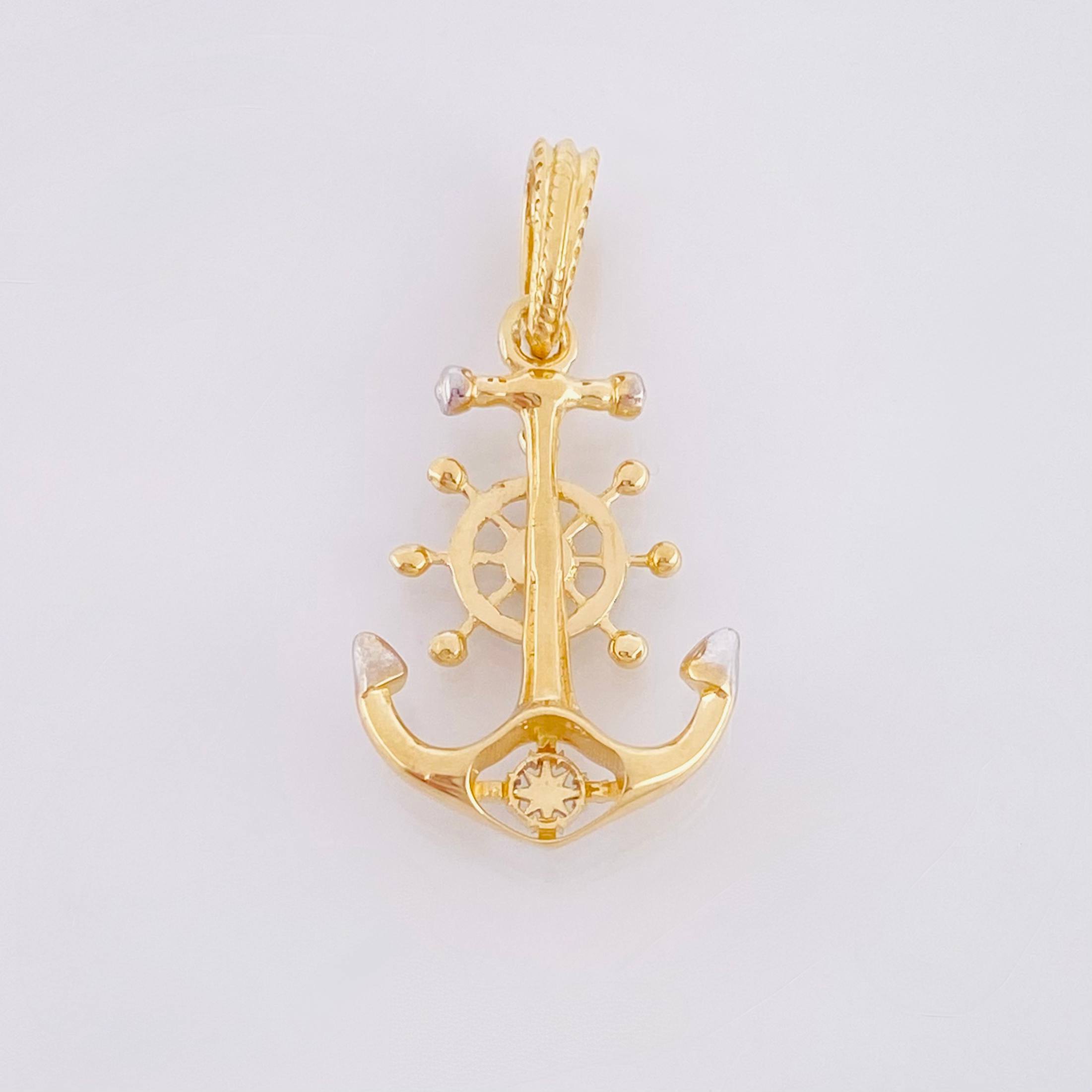Dije Ancla Timon 2.35gr / 2.5cm / Dos Oros Amarillo Blanco 18K ©