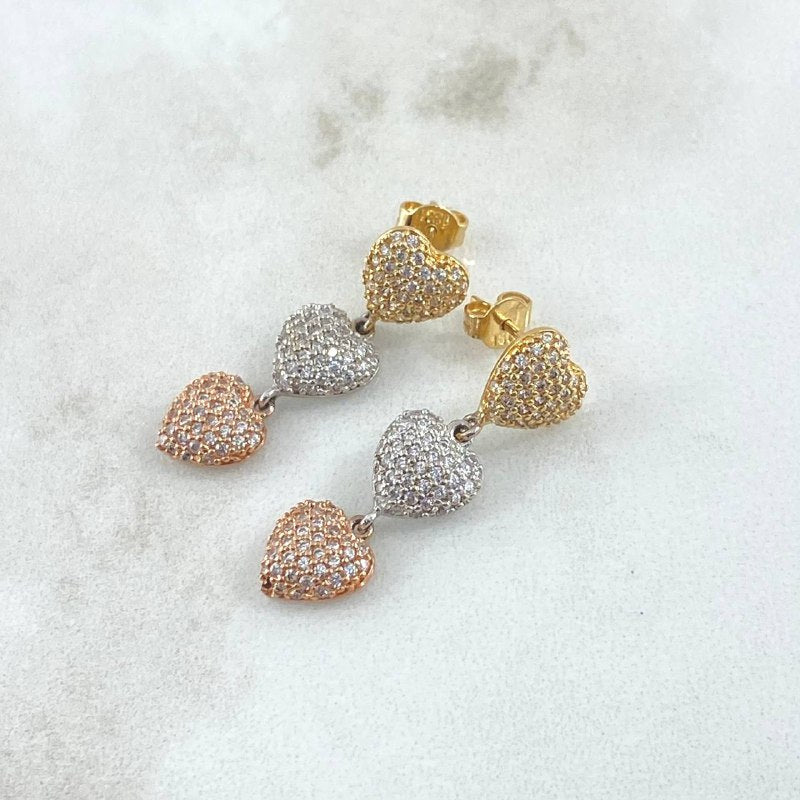 Topos Corazones  4.25gr / 3cm / Circones Blancos  Tres Oros 18K ©