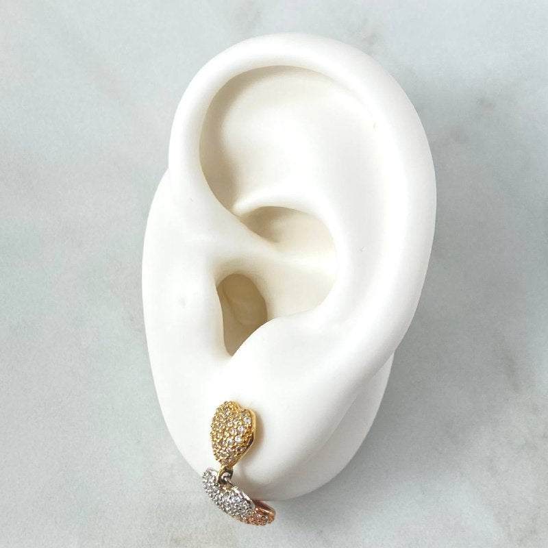 Topos Corazones  4.25gr / 3cm / Circones Blancos  Tres Oros 18K ©
