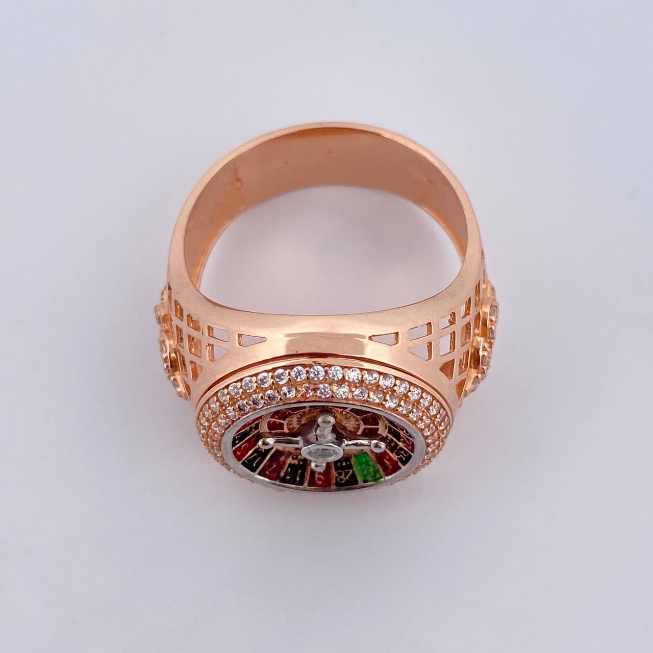 Anillo Ruleta 10.5gr / T10 1/2 / Circones Blancos Dos Oros Blanco Rosa 18K $