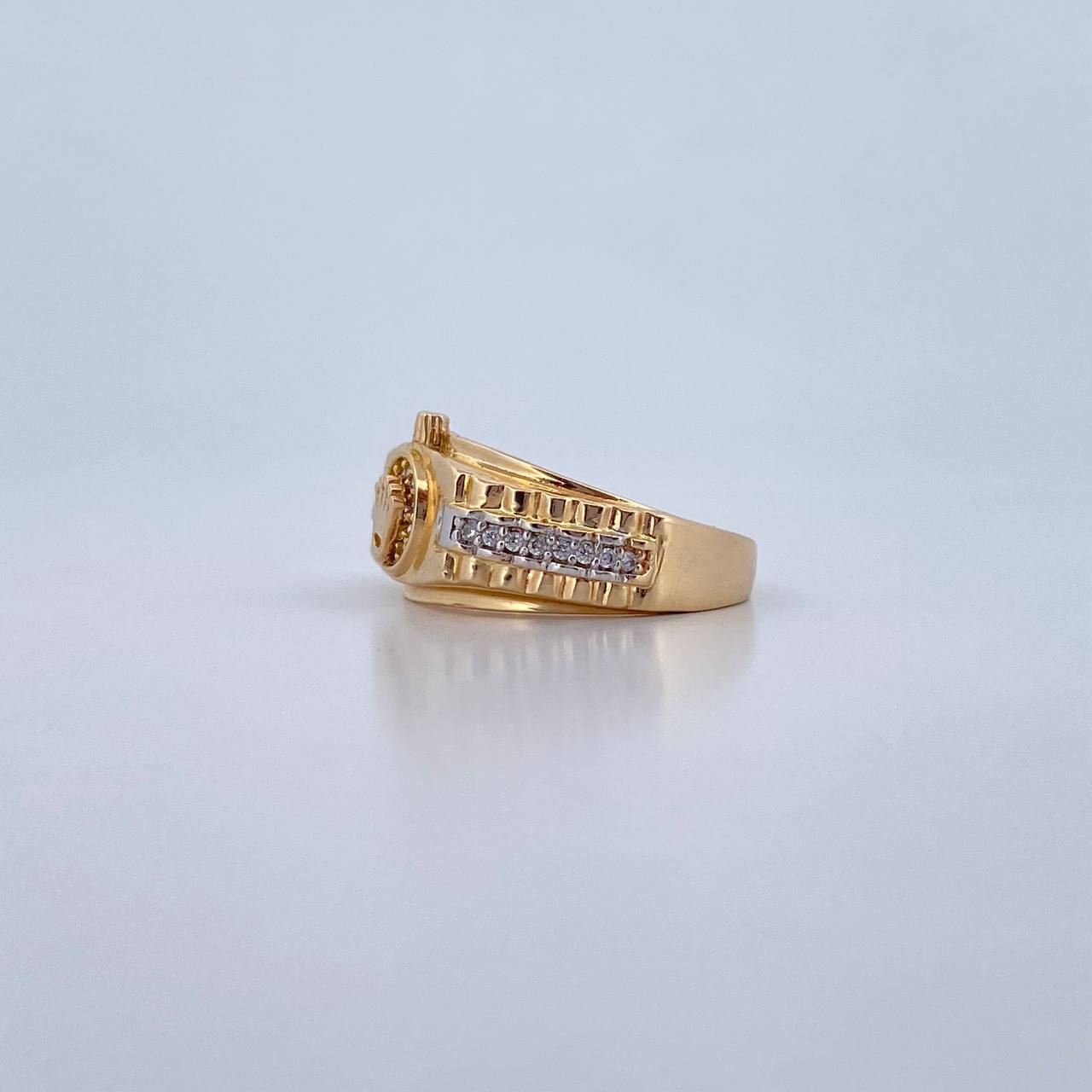 Anillo Corona RX 4.55gr / T7 1/4 / Circones Blancos Dos Oros Amarillo Blanco 18K $