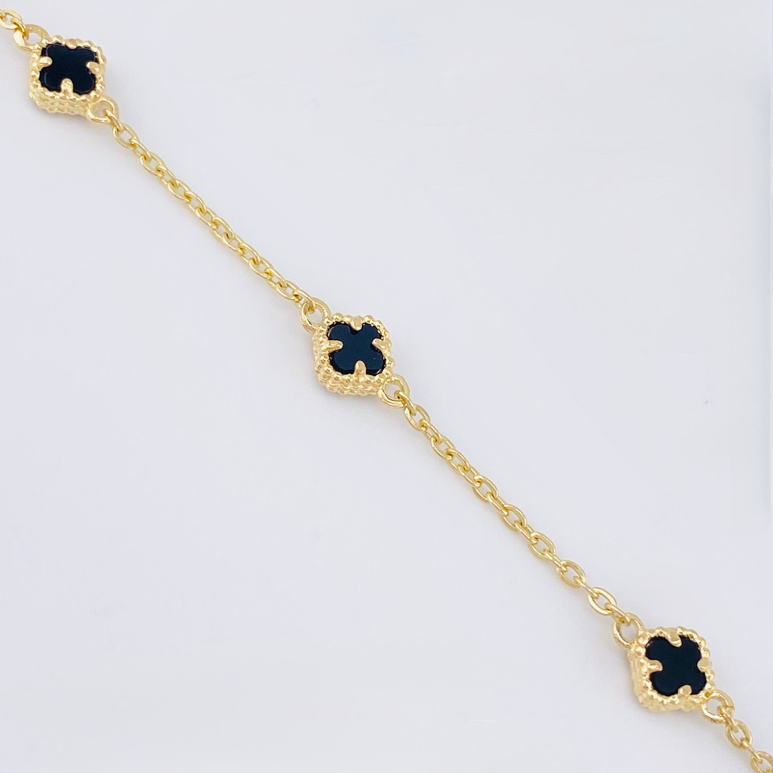 Pulso Trebol Onix Negro 2.25gr / 14cm-16.5cm / 5mm Oro Amarillo Nac.Esp. 18K