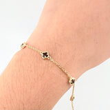 Pulso Trebol Onix Negro 2.25gr / 14cm-16.5cm / 5mm Oro Amarillo Nac.Esp. 18K