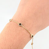 Pulso Trebol Onix Negro 2.9gr / 18.5cm / 1mm Oro Amarillo 18K