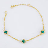 Pulso Trebol Malaquita Verde 2.25gr / 15cm-17cm / 5mm Oro Amarillo Nac.Esp. 18K *