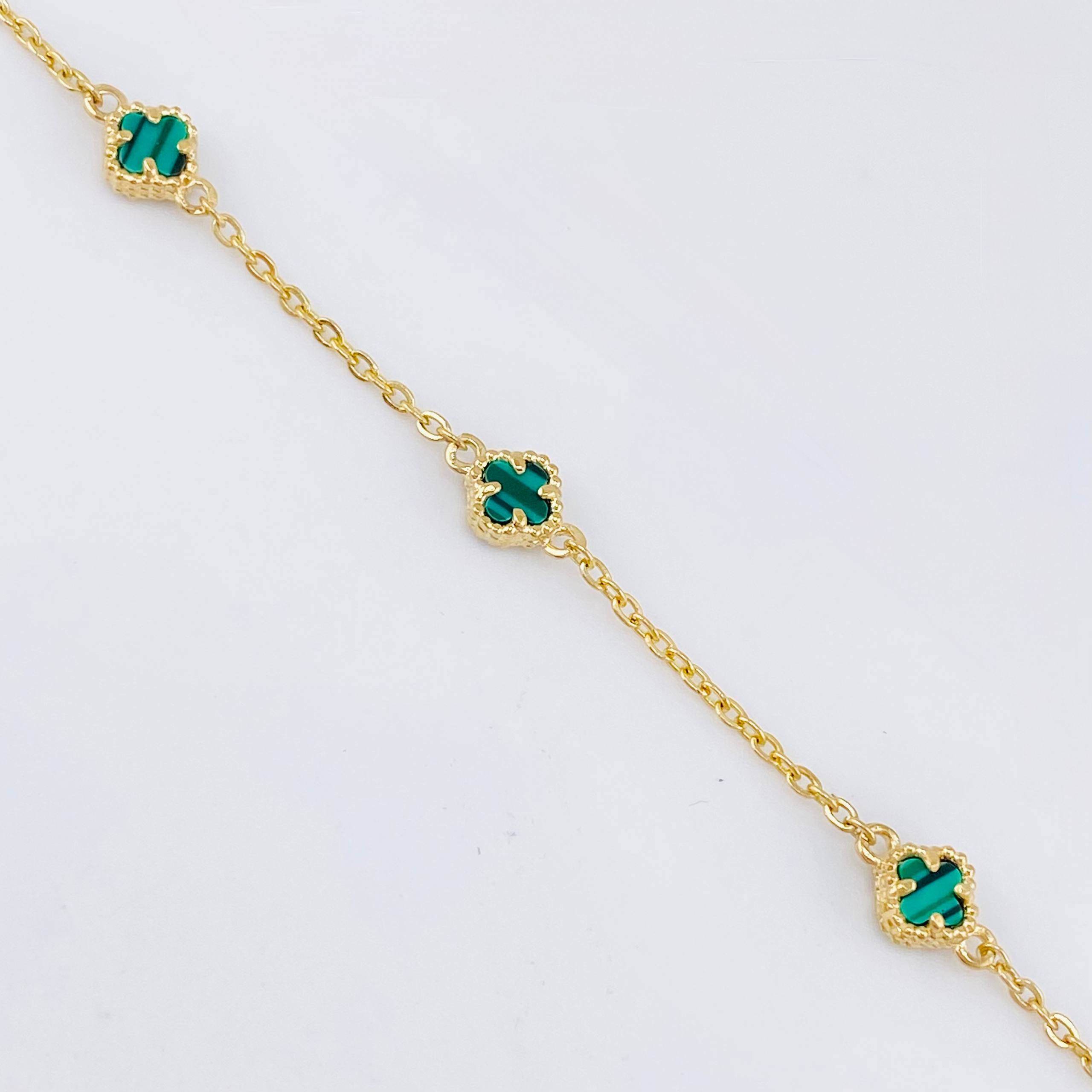 Pulso Trebol Malaquita Verde 2.25gr / 15cm-17cm / 5mm Oro Amarillo Nac.Esp. 18K *