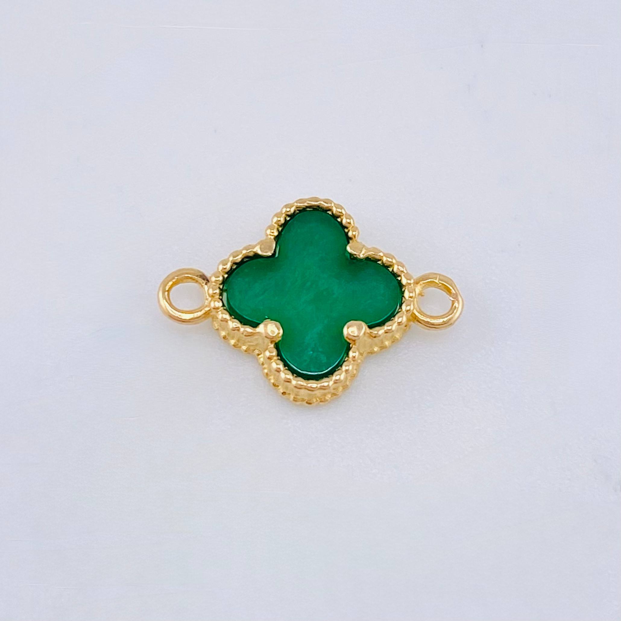 Herraje Trebol Malaquita Verde 0.95gr / 1.5cm / Oro Amarillo 18K