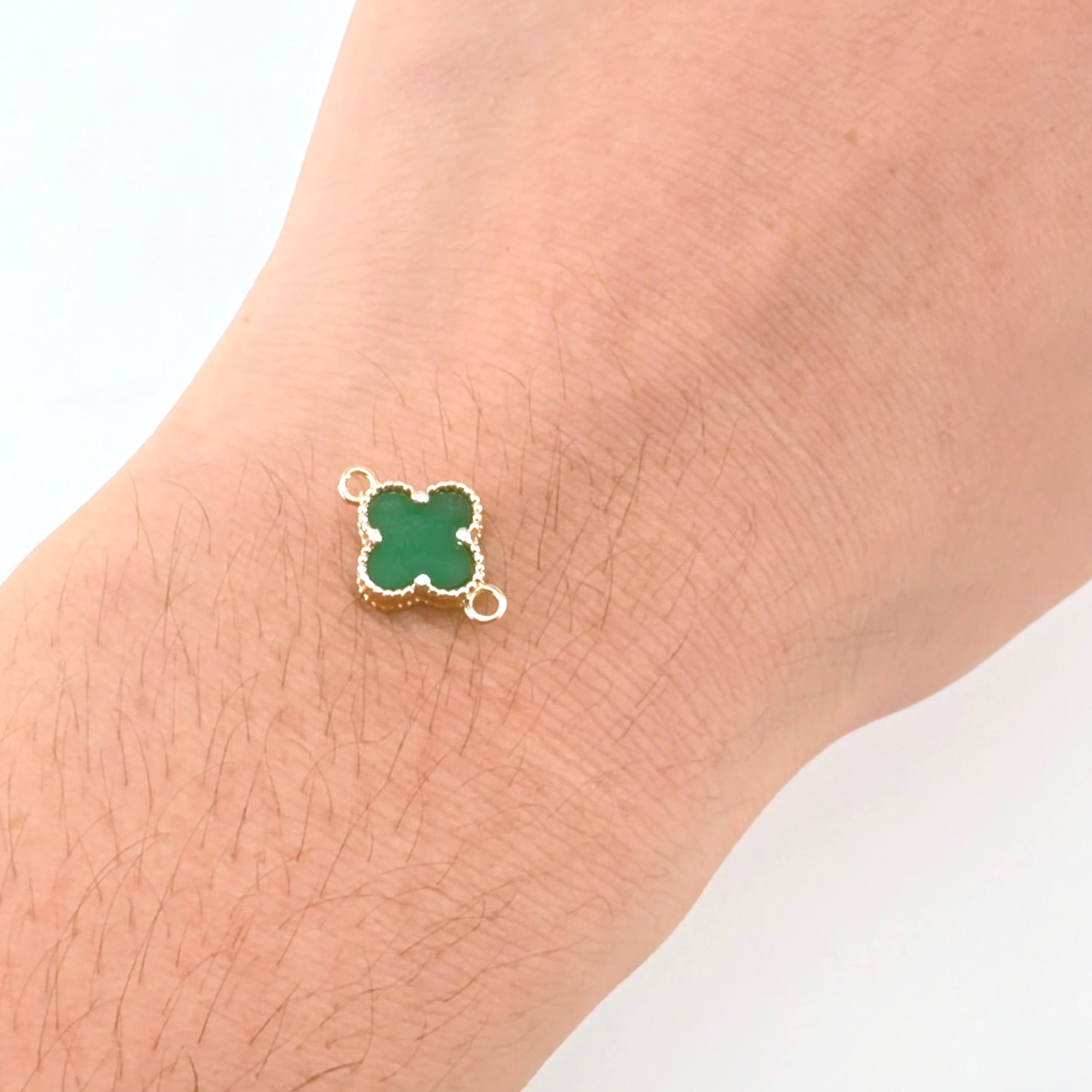 Herraje Trebol Malaquita Verde 1gr / 1.5cm / Oro Amarillo Nac.Esp. 18K