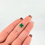 Herraje Trebol Malaquita Verde 0.85gr / 1.5cm / Oro Amarillo Nac.Esp. 18K *