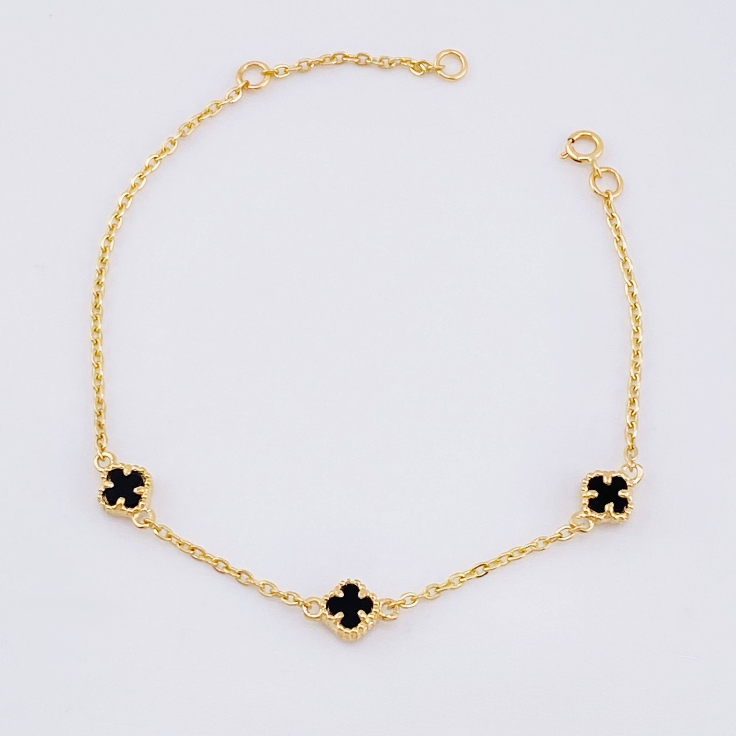 Pulso Trebol Onix Negro 2.25gr / 14cm-16.5cm / 5mm Oro Amarillo Nac.Esp. 18K