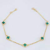 Pulso Trebol Malaquita Verde 2.95gr / 17cm-18cm / 5.8mm Oro Amarillo Nac.Esp. 18K