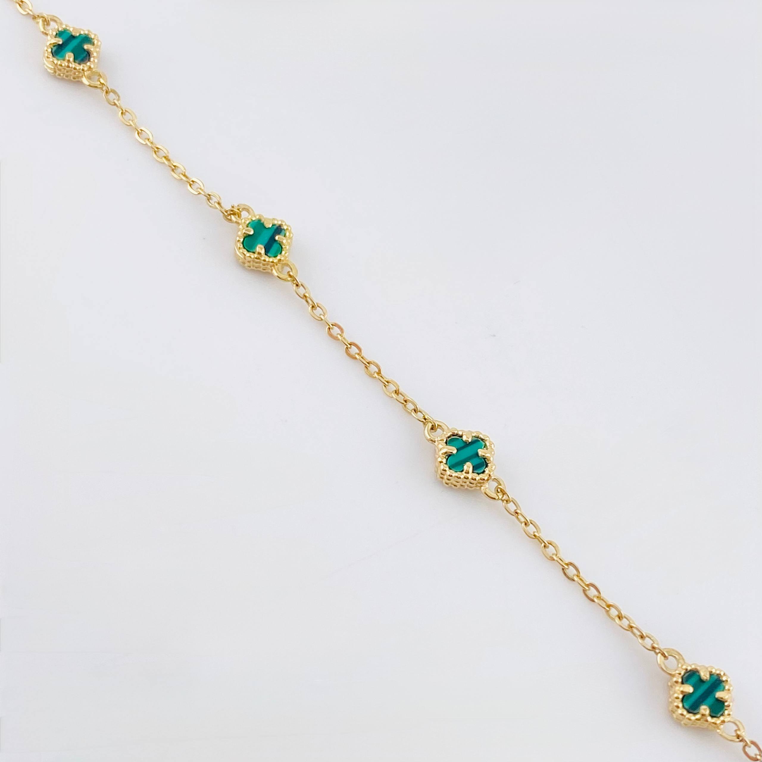 Pulso Trebol Malaquita Verde 2.95gr / 17cm-18cm / 5.8mm Oro Amarillo Nac.Esp. 18K