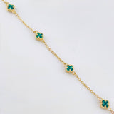 Pulso Trebol Malaquita Verde 2.95gr / 17cm-18cm / 5.8mm Oro Amarillo Nac.Esp. 18K